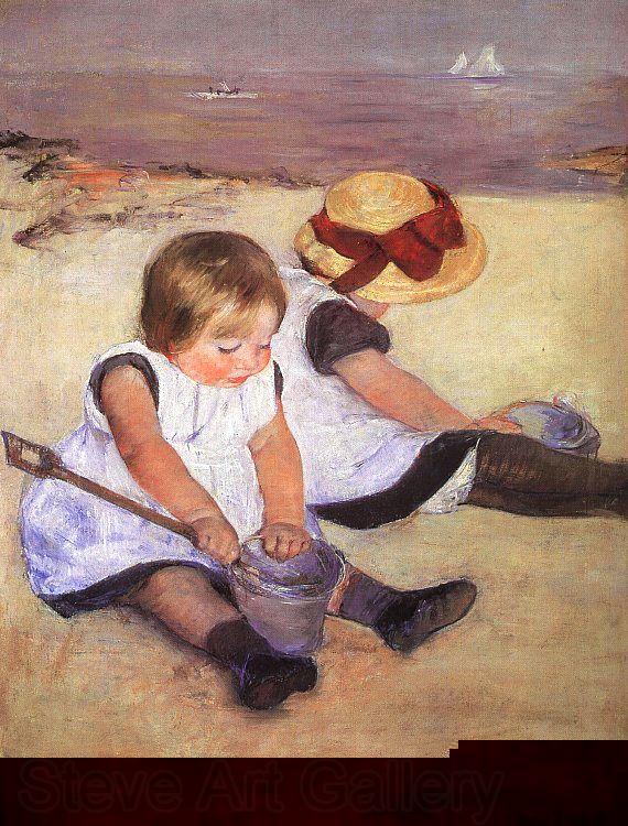 Mary Cassatt Children Playing on the Beach Norge oil painting art